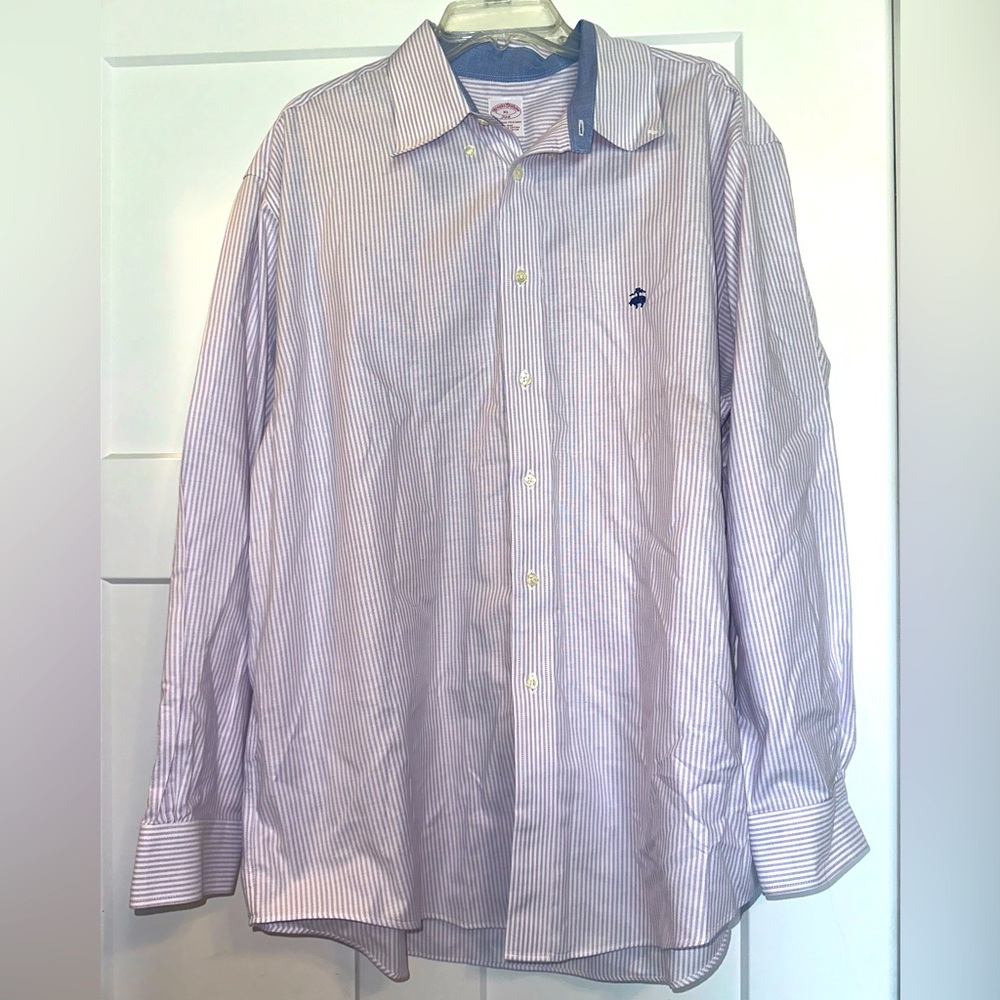 Brooks Brothers 346 non-iron supima cotton lavender & white striped shirt XL
